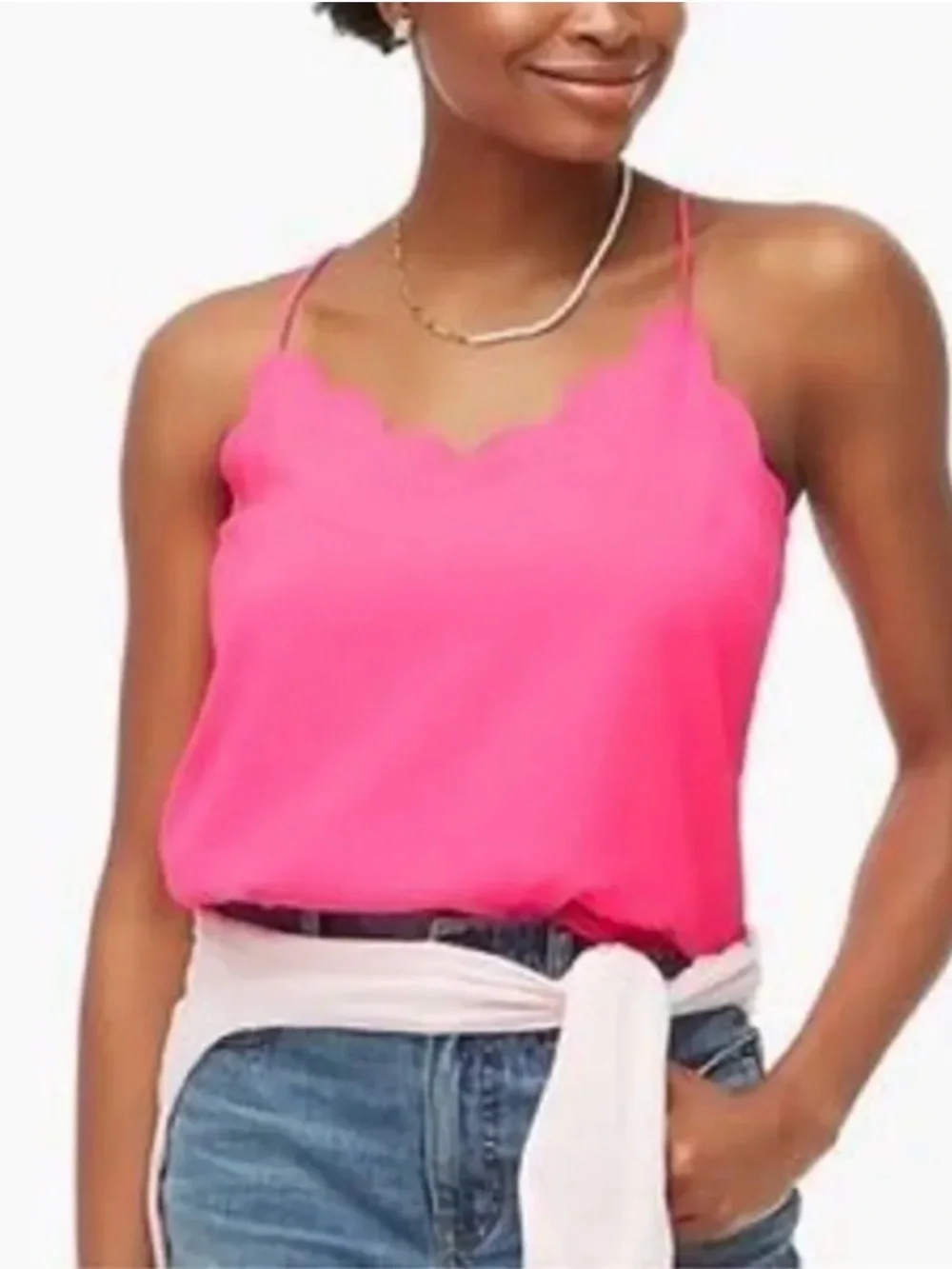 J crew pink polyester scalloped fully lined camisole